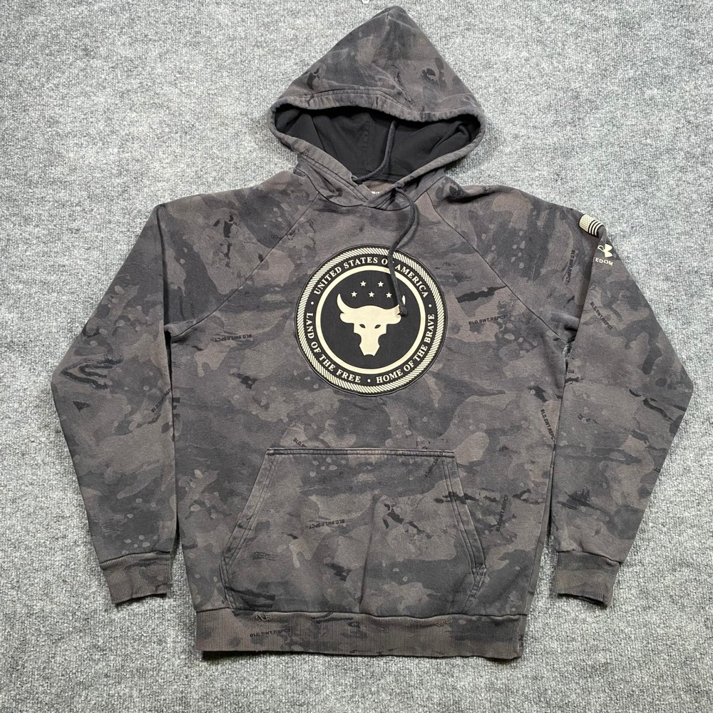 Under Armour Project Rock Mens Camo Hoodie Brahma Bull Grey‎ Black 1367097 Small